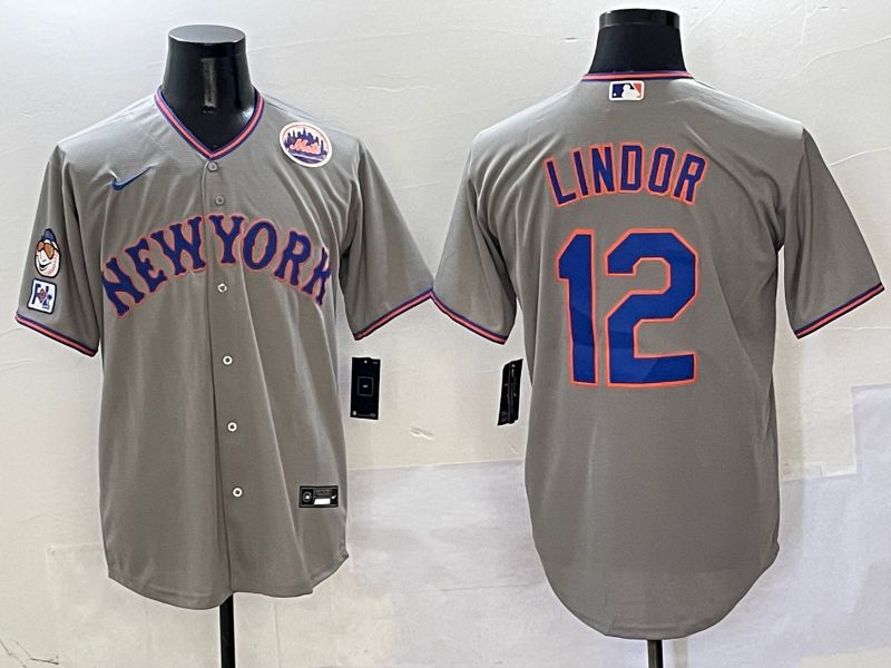 Men New York Mets #12 Lindor Grey Second generation 2025 Nike MLB Jersey style 10->new york mets->MLB Jersey